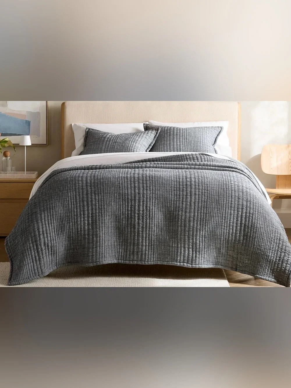 NEW Quince Organic Cotton Channel Stitch Coverlet, Twin (Charcoal)